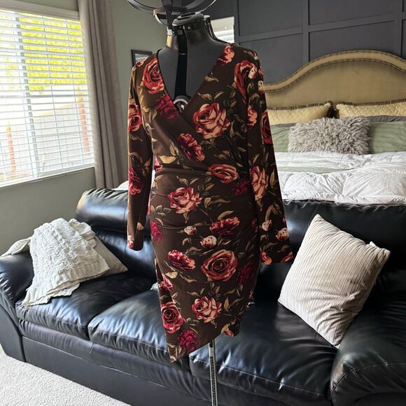 Venus Floral Bodycon Dress in size XL Brown Fall - Picture 6 of 6